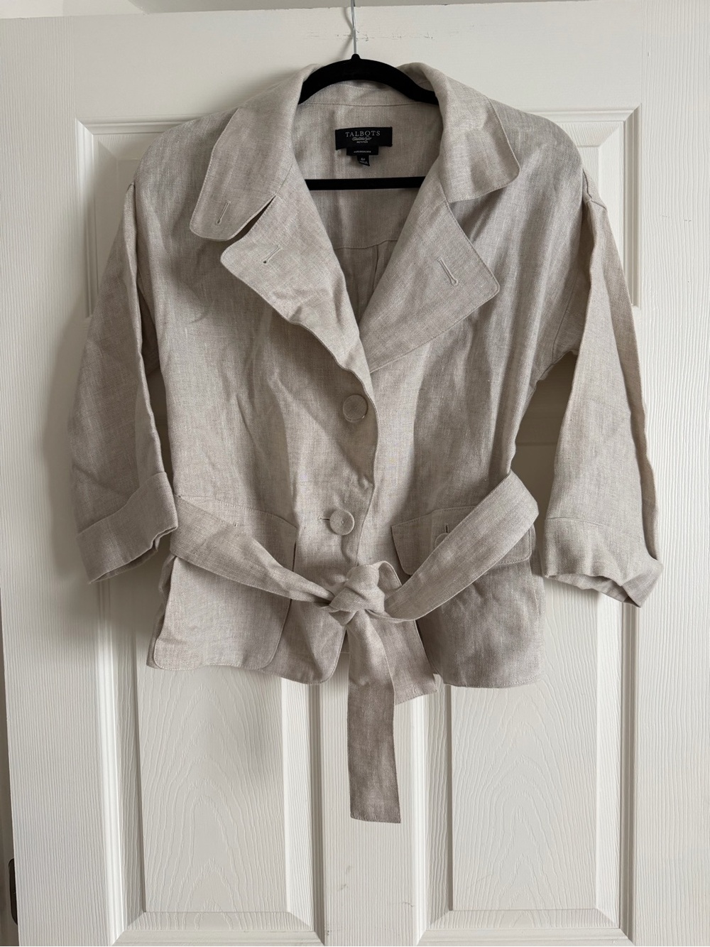 Talbots Light Beige Linen Tie-Waist Blazer